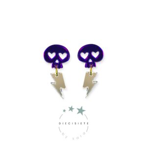 Pendientes Thunder Skull Morado y Plata
