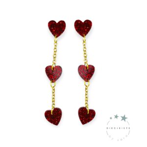 Pendientes Cadena de Corazones Rojo y Dorado