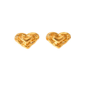 Pendientes Acero Dorado Corazón Martillado