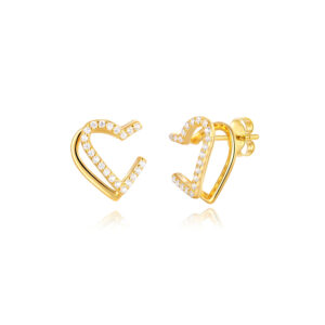 Pendientes Plata Doble Corazón Circonitas