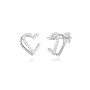 Pendientes Plata Doble Corazón Circonitas