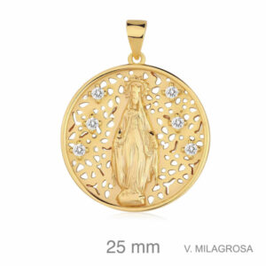 Medalla Plata Dorada Virgen Milagrosa  25mm