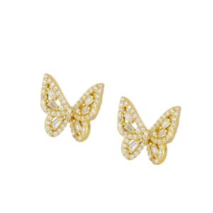 Pendientes Plata Dorada Mariposa Brillante