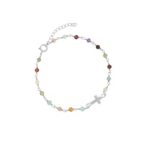 Pulsera Plata Rosario Cruz Turmalinas Multicolor