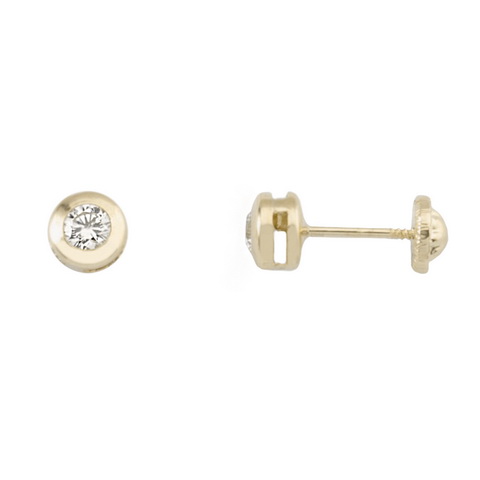 Pendientes Rosca Oro 18k Chatón Circonita 3mm