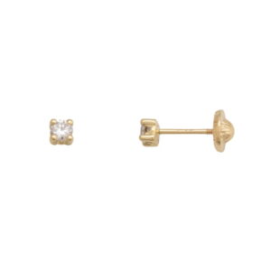 Pendientes Rosca Oro 18k 4 Garras Circonita 3mm
