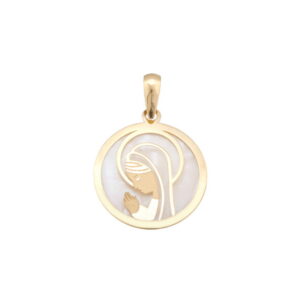 Medalla en Oro de 18k  Virgen y Nacar 17mm