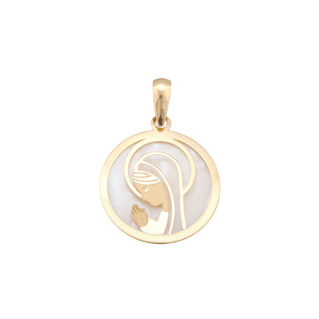 Medalla en Oro de 18k Virgen y Nacar 17mm
