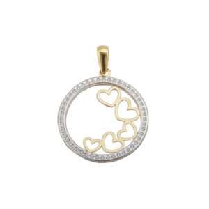 Colgante Circulo Oro 18k Bicolor Circonitas y Corazones