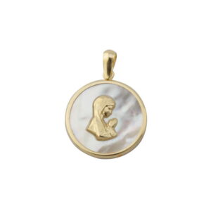 Medalla en Oro de 18k  Virgen y Nacar 16mm