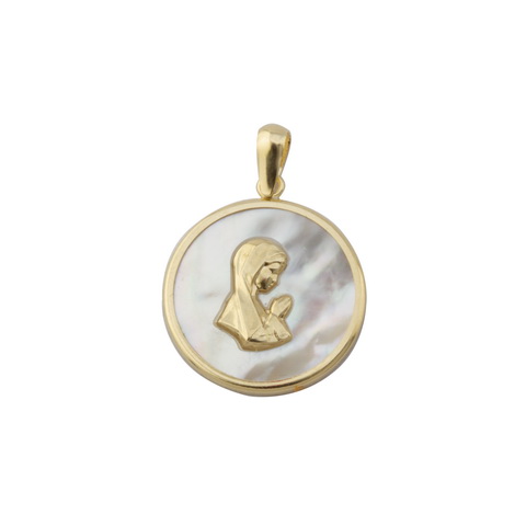 Medalla en Oro de 18k Virgen y Nacar 16mm