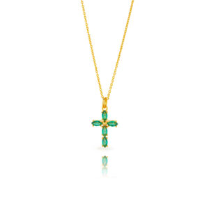 Collar Plata Dorada Cruz Circonitas Verdes Marquise