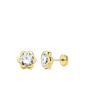 Pendientes Oro Amarillo 18k Flor Circonita 3mm