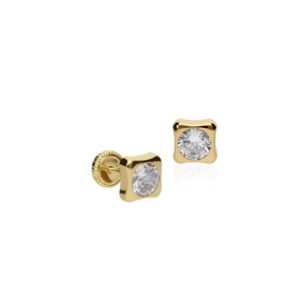 Pendientes Oro  Amarillo 18k Cuadro Circonita 3mm
