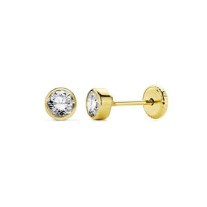 Pendientes Oro  Amarillo 18k Chatón Circonita 3mm