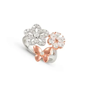 Anillo Sweet Madame Flores y Mariposa con Baño de Oro Rosa 242003 051