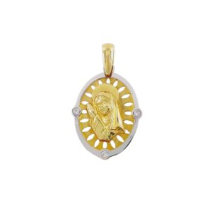 Colgante Oro Amarillo 18K Medalla Bicolor Virgen