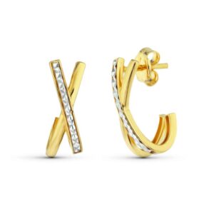 Pendientes Oro Amarillo 18k Cruzado Bicolor