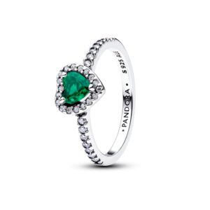 Anillo Corazón Elevado Verde Plata de Ley 198421C07