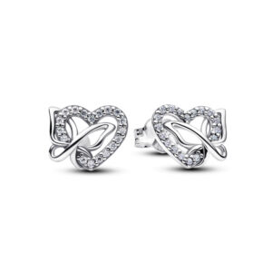 Pendientes de Botón Corazón y Mariposa Entrelazada Plata de Ley 294476C01