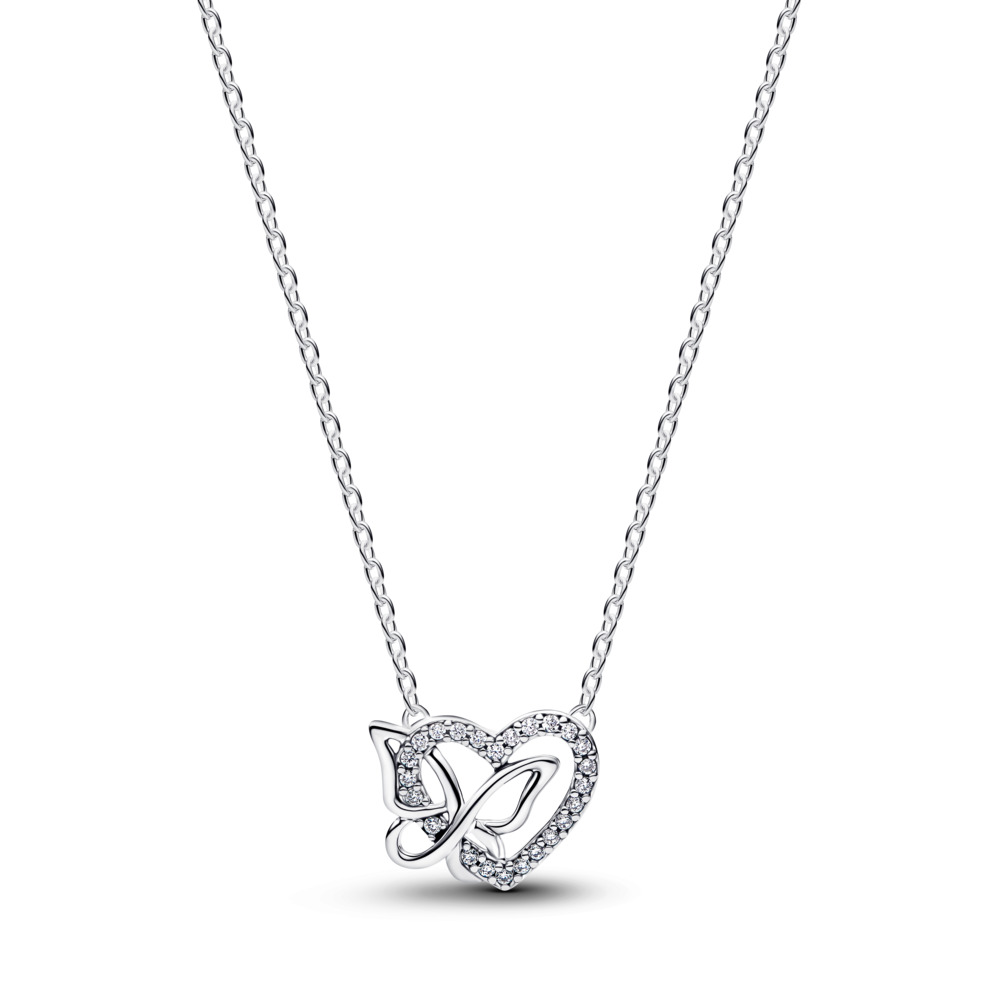Collar Corazón y Mariposa Entrelazada Plata de Ley 394477C01
