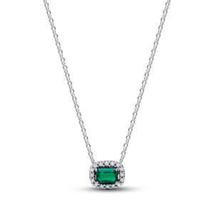 Collar Halo Rectangular Verde Brillante Plata de Ley 394503C01