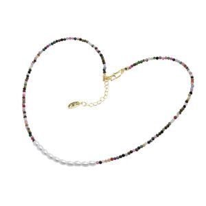 Collar Bronce Minerales Turmalinas y Perlas