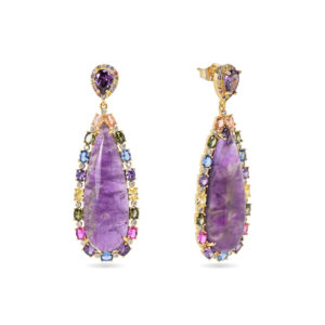 Pendientes Bronce Mineral Amatista y Circonitas Multicolor