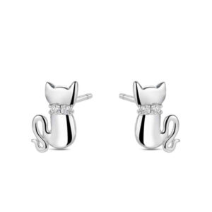 Pendientes Plata Gatito Collar de Circonitas 🐈‍⬛