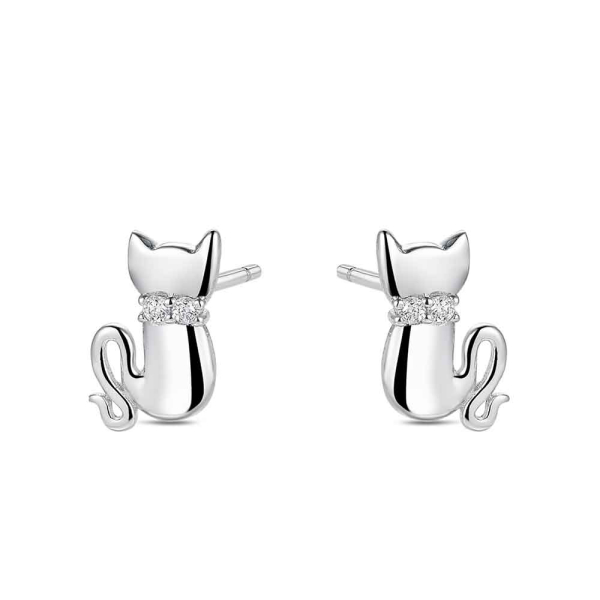 Pendientes Plata Gatito Collar de Circonitas 🐈⬛