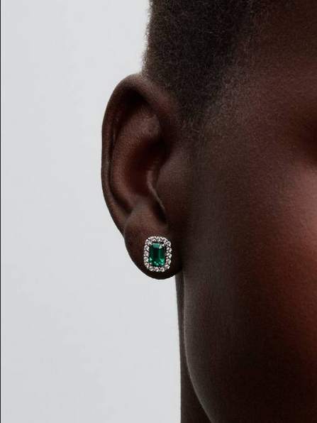 Pendientes de Botón Halo Rectangular Verde Brillante Plata de Ley 294501C01 - Imagen 4
