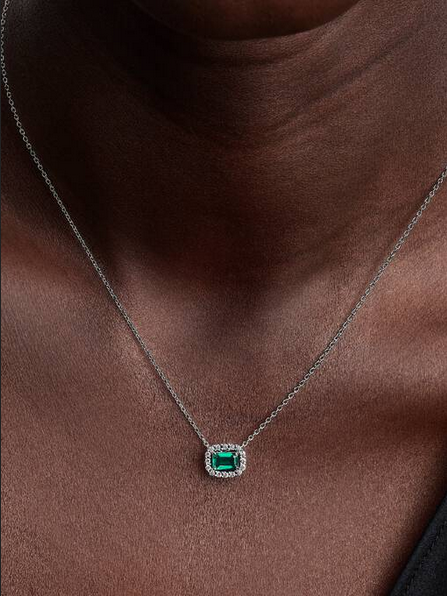 Collar Halo Rectangular Verde Brillante Plata de Ley 394503C01 - Imagen 2