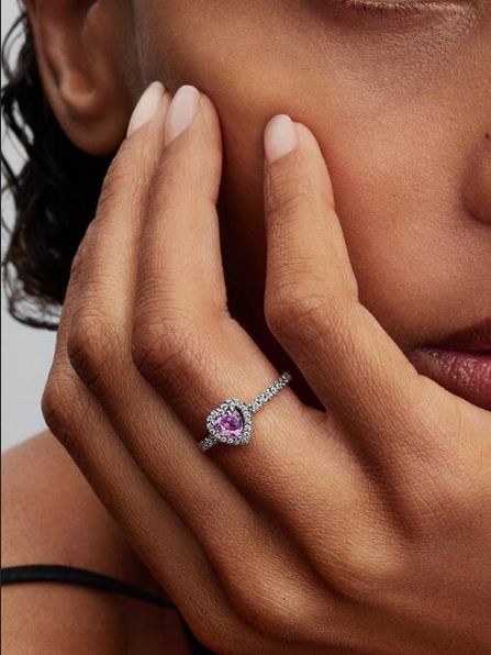 Anillo Corazón Elevado Lila Plata de Ley 198421C12 - Imagen 2