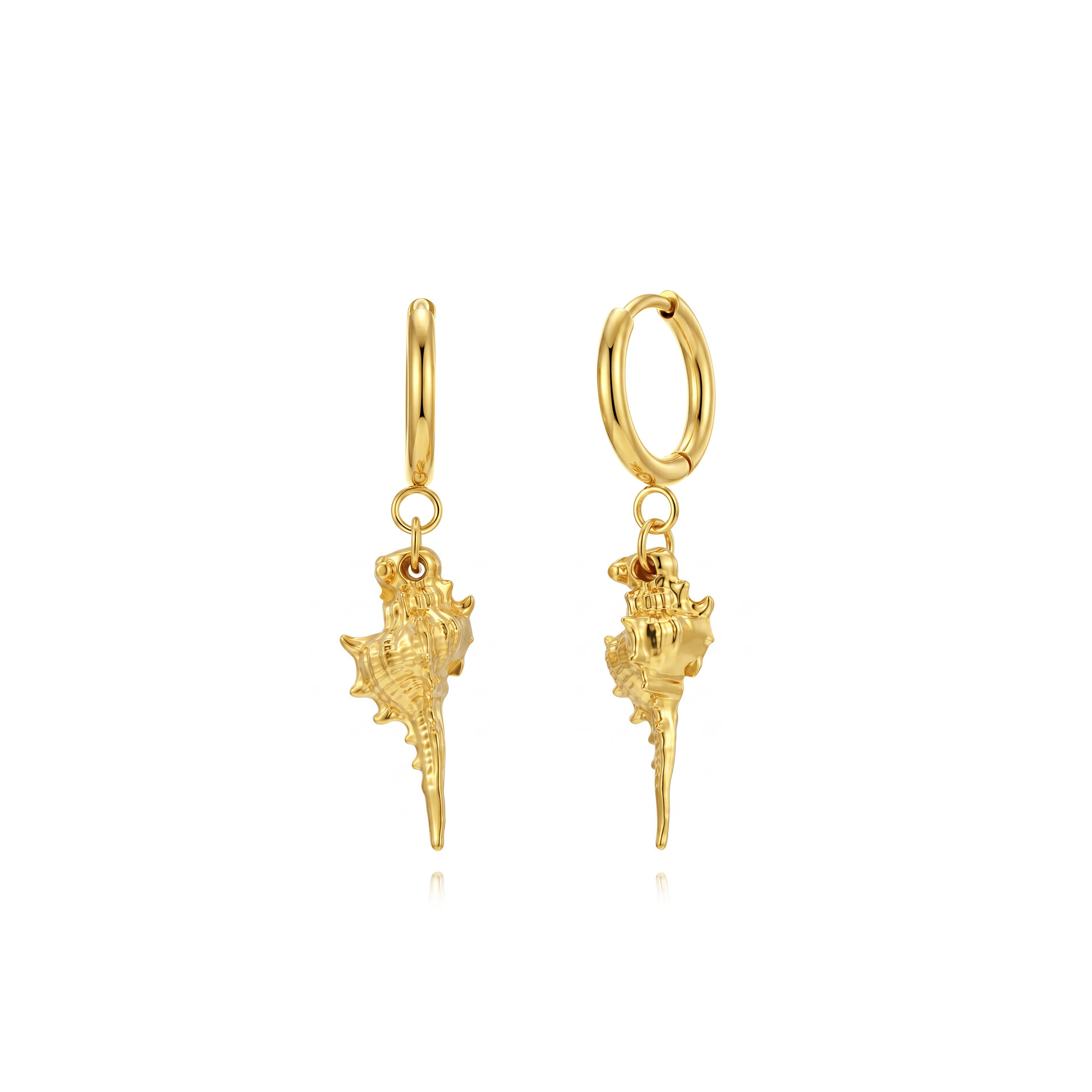Pendientes Acero Dorado Aro Caracola