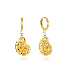 Pendientes Acero Dorado Aro Concha Marina
