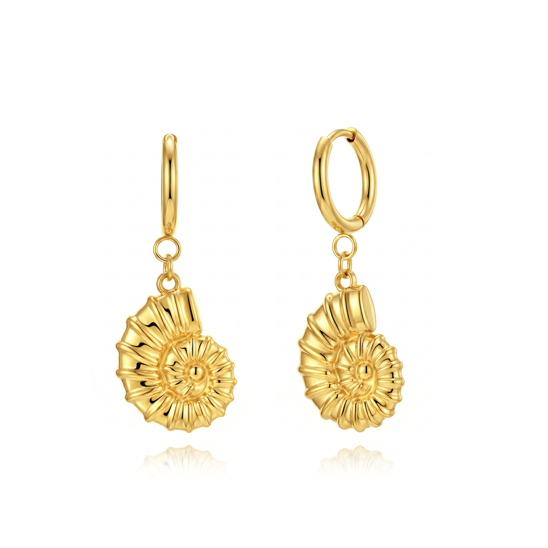 Pendientes Acero Dorado Aro Concha Marina