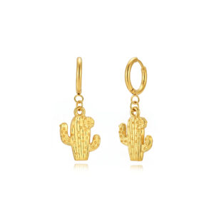 Pendientes Acero Dorado Aro Cactus