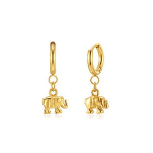 Pendientes Acero Dorado Aro Elefante de la Suerte