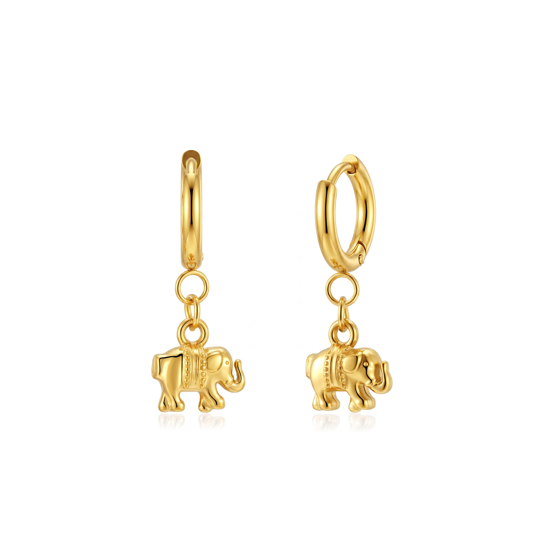 Pendientes Acero Dorado Aro Elefante de la Suerte