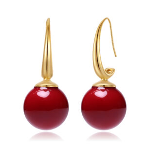Pendientes Acero Dorado Gancho Bola Cornalina