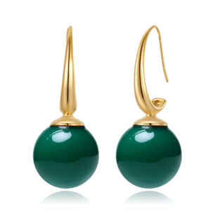 Pendientes Acero Dorado Gancho Bola Onix Verde