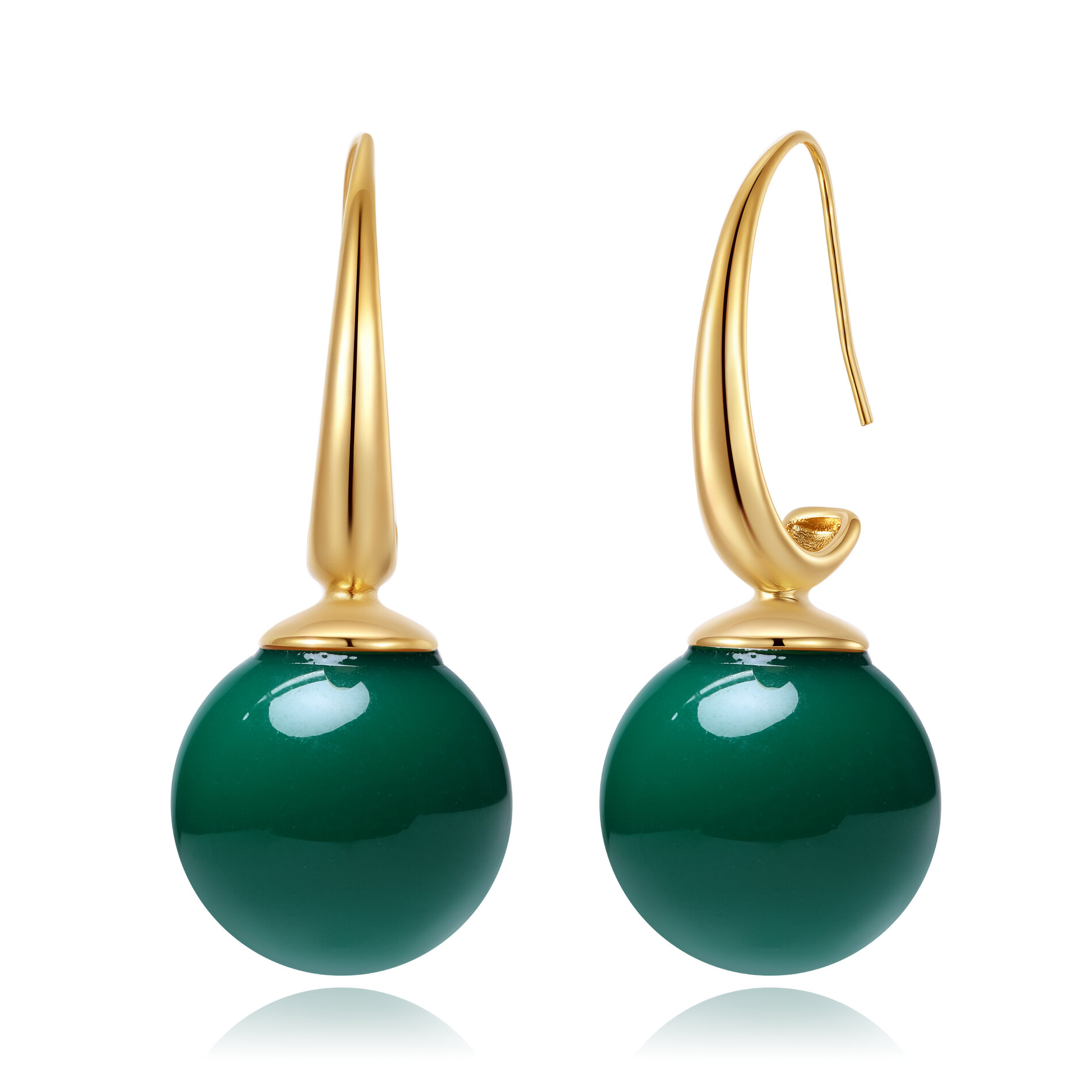 Pendientes Acero Dorado Gancho Bola Onix Verde