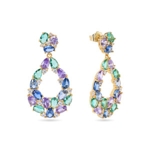 Pendientes Cair Circonitas Multicolor Verde, Morado y Azul