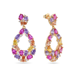 Pendientes Cair Circonitas Multicolor Rosa, Morado, Naranja y Amarillo