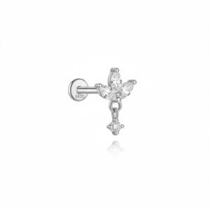 Piercing Plata Flor y Colgante Circonita