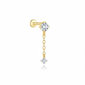 Piercing Plata Dorada Circonita Cadena y Circonita