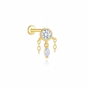 Piercing Plata Dorada Circonita y Cadena