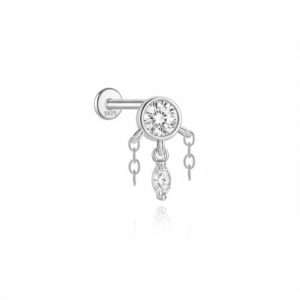 Piercing Plata Circonita y Cadena