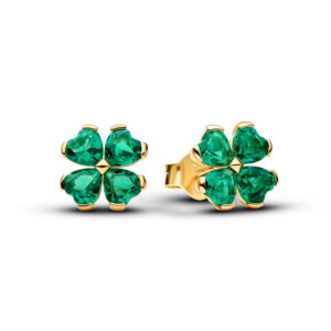 Pendientes de Botón Trebol de la Suerte Verde Recubrimiento en Oro de 14k 264500C01