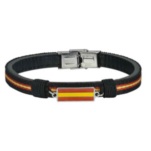 Pulsera Acero, Cuero y Bandera España Ajustable